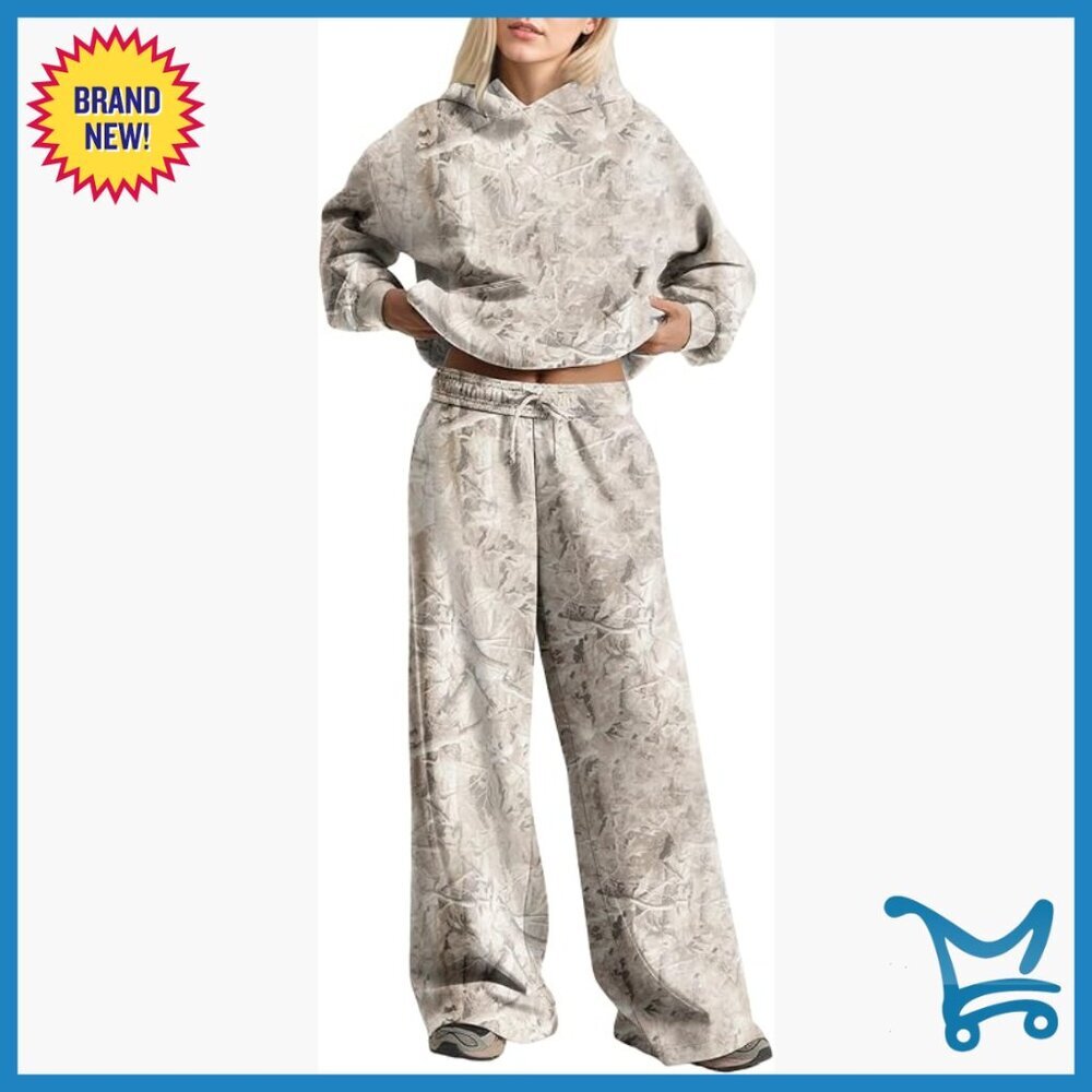 Oversize Camo Sweatsuit Set Maple Leaf Print Hoodie Sweatpants Lounge